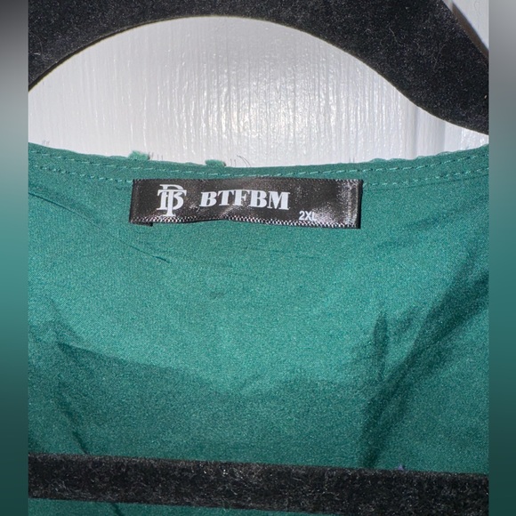 BTFBM Women Elegant Faux Wrap V-Neck
High Waist Green Dress With Swiss Dot 2XL - Picture 4 of 14